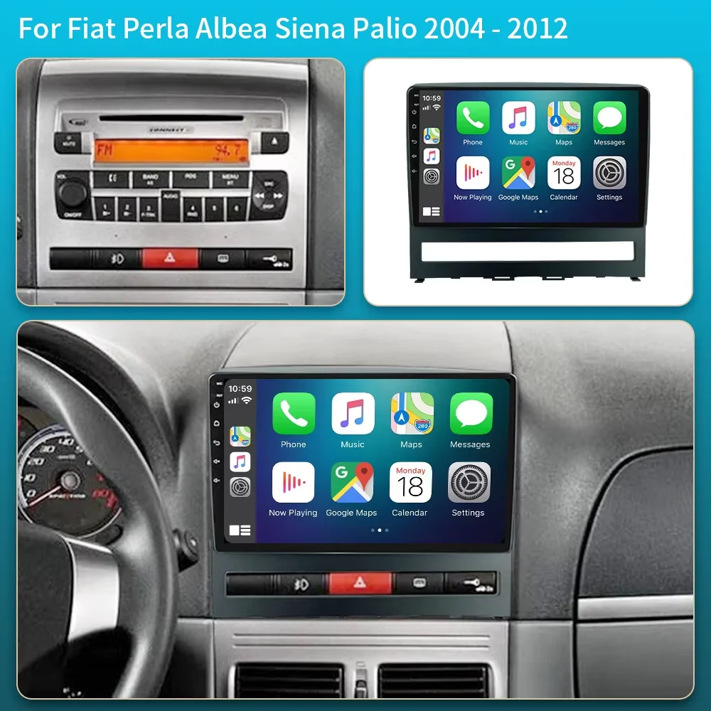 Android16 QLED Car Multimedia Player For Fiat Idea Palio Siena Albea Strada 2007-2013 Auto GPS Radio Carplay BT5.0 4GWifi FM DSP