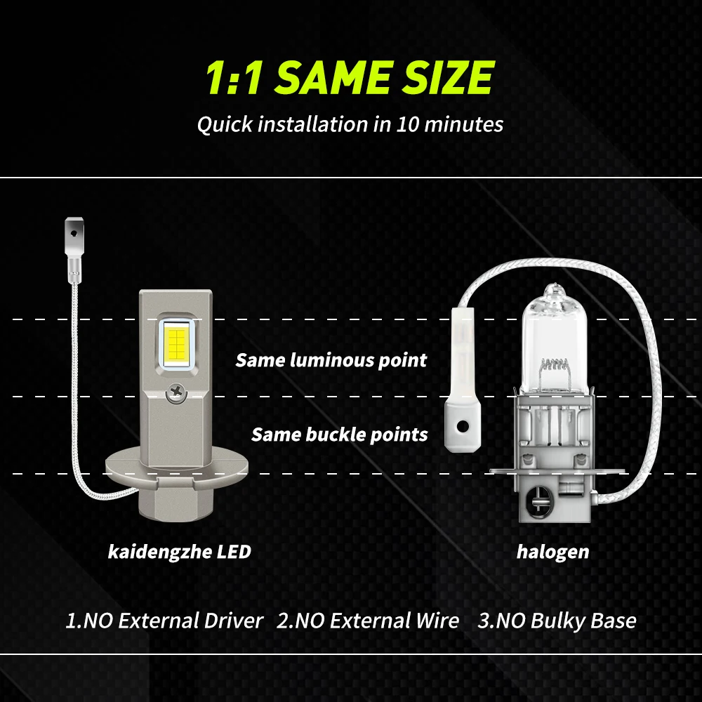 2Pcs H3 LED Car Headlights Bulbs Fanless Fog Lamps H3 Daytime Running Light Super Bright Fog Lamp Lights 6000K 12V