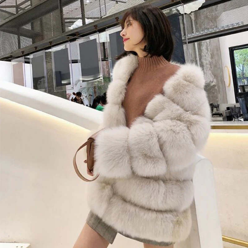 Korean Style Elegant Women Thick Warm Faux Fur Coat Mid-length Stand Collar 2023 Winter Fluffy Fur Jacket Lady Luxury Overcoat