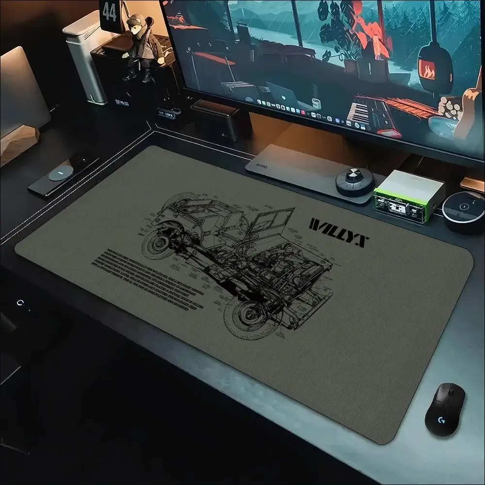 Motorcycle Blueprint Line Art Large Mouse Pad Non-Slip Rubber With Stitched Edges For Gaming Setup And Daily Office Use