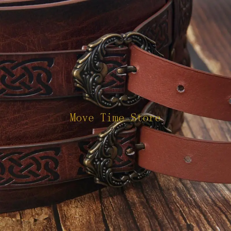 92me Nordic Faux Leather Armors Belt Viking Viking nổi Belt Belt Men Cosplay Knight Corsets Belt Halloween Trang phục