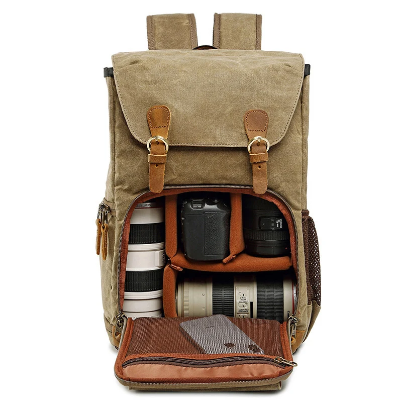 Waterproof camera bag Backpack Large capacity Photo bag Batik Canvas camera lens case 15-inch laptop for Canon Nikon SONY