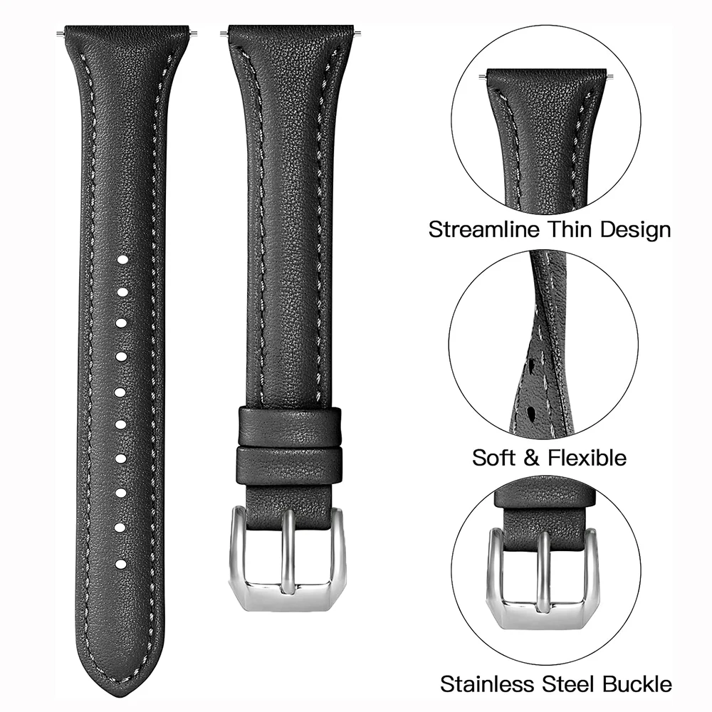 20mm slim Leather Band For Samsung Galaxy Watch 6 5 4 40 44mm Women Bracelet Wrist Strap Loop For 3 41mm Active 2 Galaxy 42mm