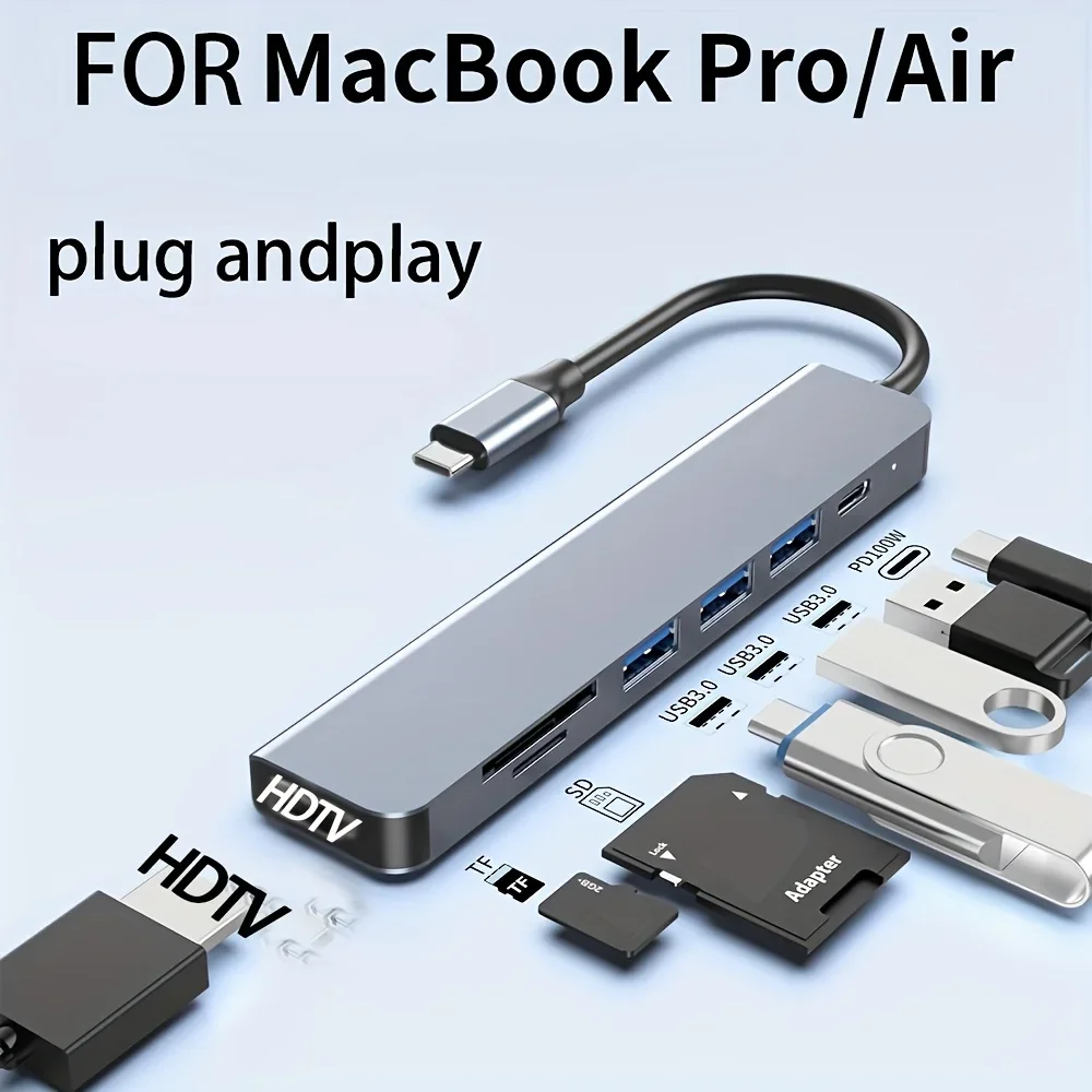 USB C Hub to 4K HDMI-Compatible PD Fast Charge USB 3.0 2.0 HUB Type C Charging Docking for MacBook iPad Samsung7 in 1 