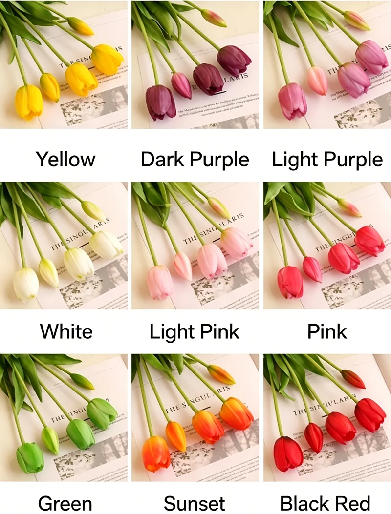 5 Stück künstliche Blumen, weiche Tulpen, künstliche Blumen, fühlt sich echt an, für Zuhause, Garten, Tisch, Hochzeitsdekoration, Simulation, 5-Kopf-Tulpenstrauß – Detail 1
