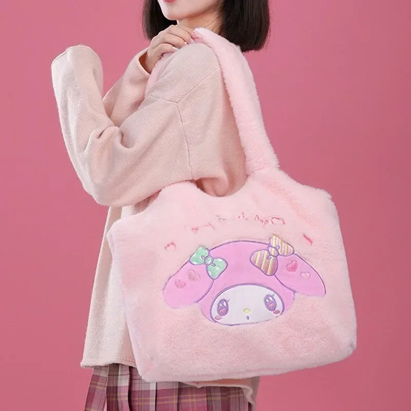 

Sanrio Hello Kitty Cinnamoroll Anime Kawaii Handbag Cute Cartoon My Melody Ins Shoulder Winter Shopping Handbag Gifts for Girls