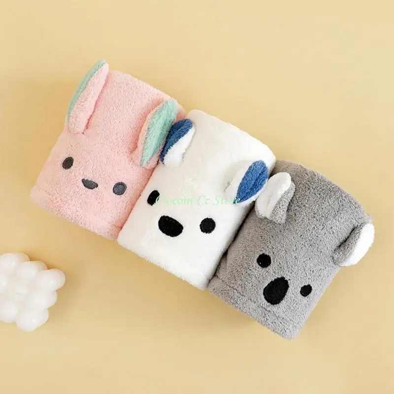 X90F Bath Accessories High Absorbency Cartoon Hair Towel Wrap Fast Drying Microfiber Towel with Button for Wet Hair
