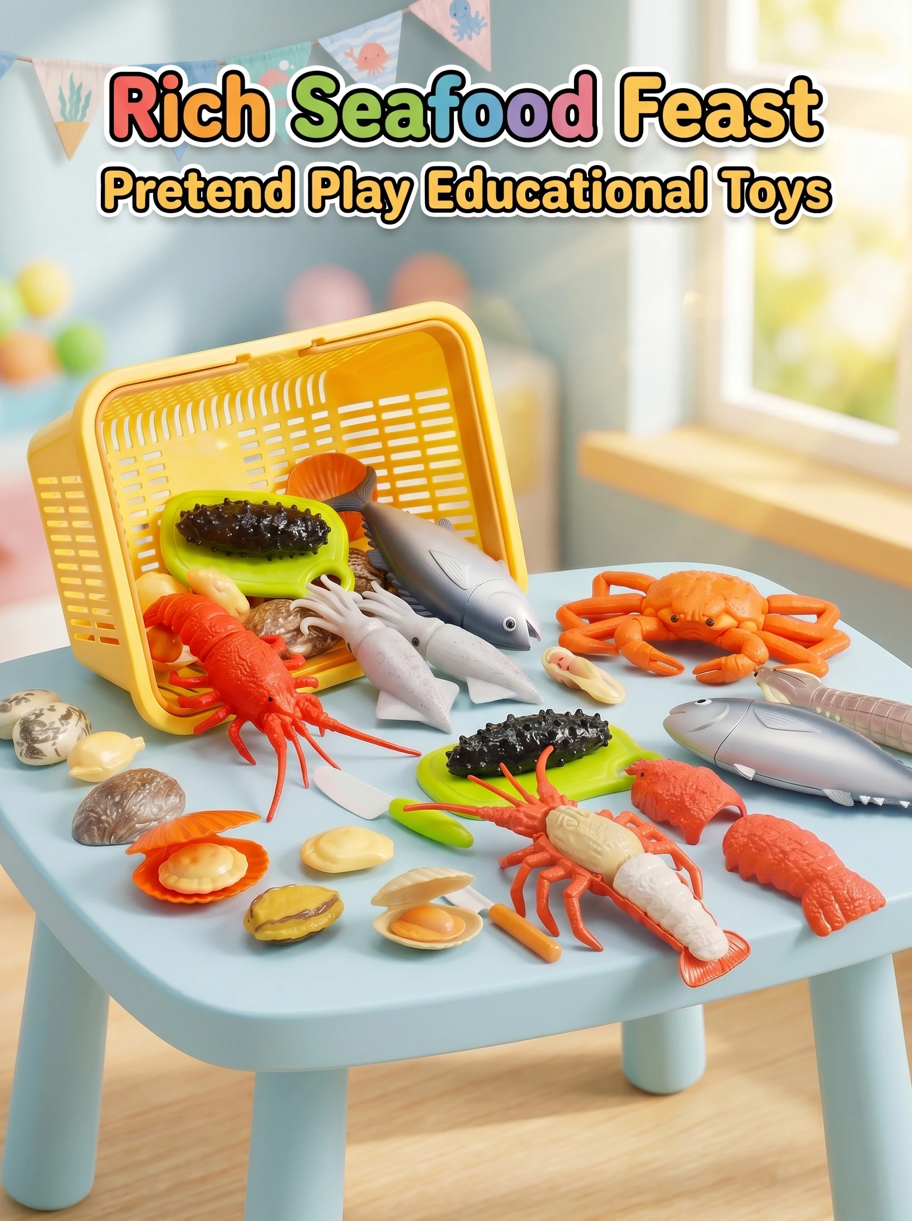 Children's Kitchen Toy Set Simulated Lobster King Crab Cutting Fruits Shell Seafood for Kids Early Educational Assembly Gift ﻿