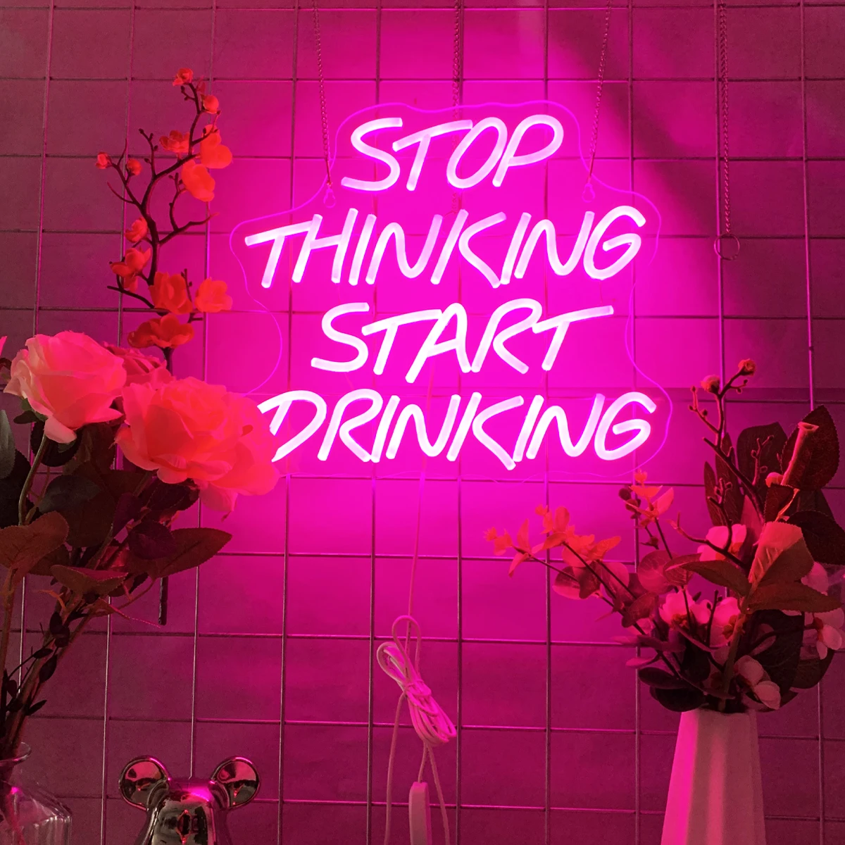 STOP THINK ING START DRINK ING A rose neon sign Make Your Party more fun by customizing the neon lights in the party bar