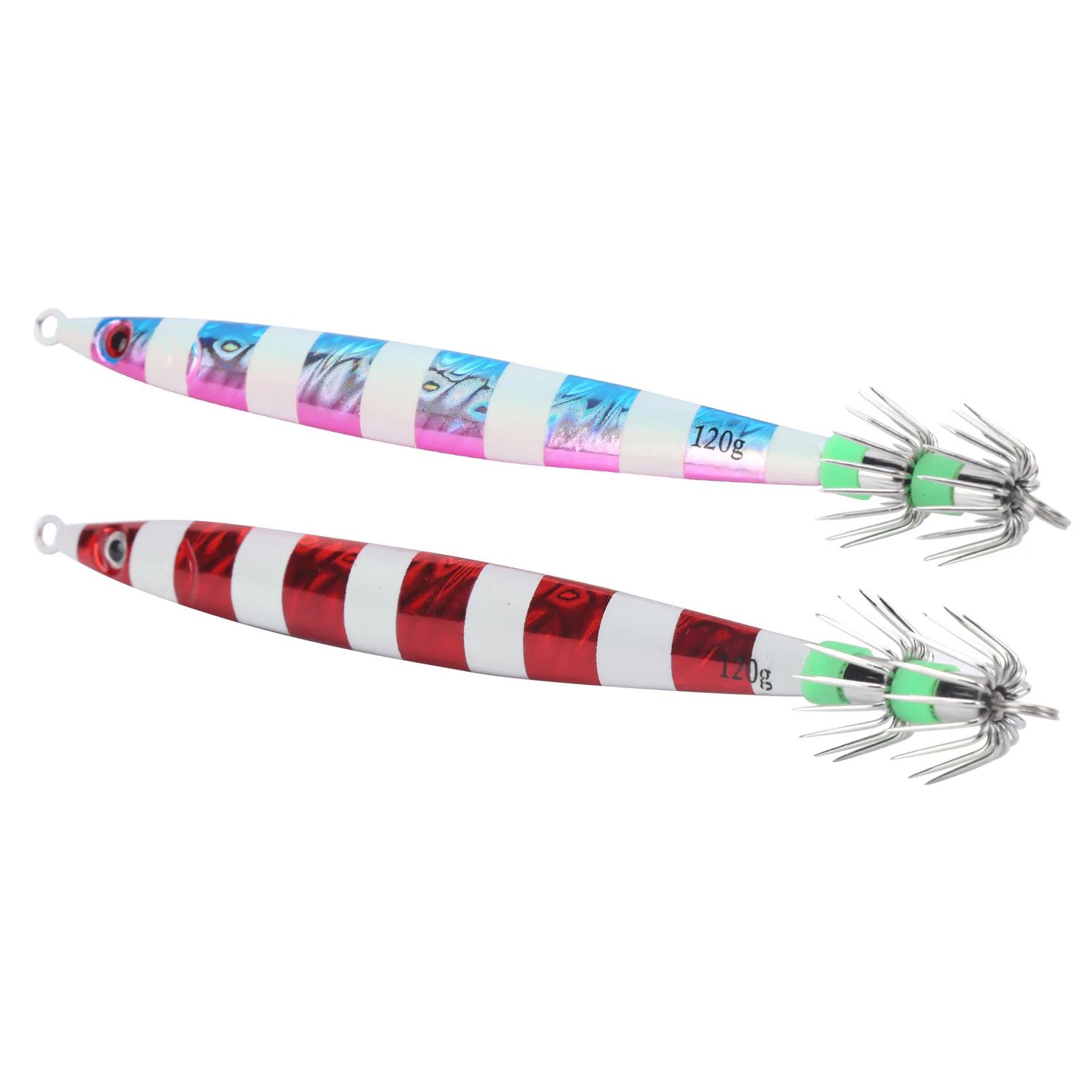 رقص مضيئة عالية المتانة صف مزدوج رقص الحبار سريع الغرق سرعة تصميم مبسط مع خطاف للأسماك للصيد الليلي