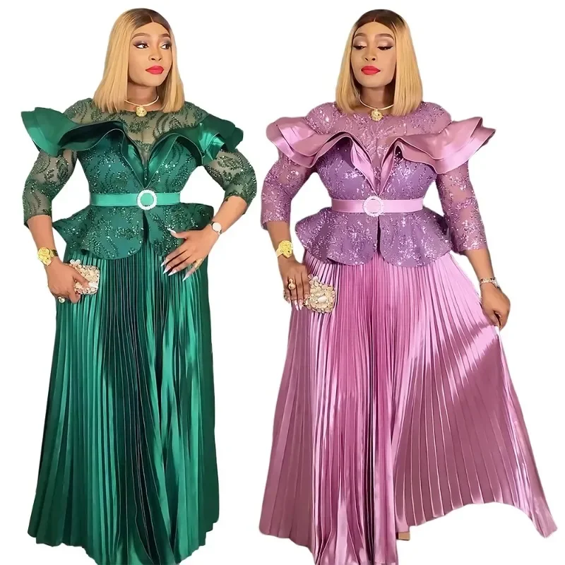 

Plus Size African Party Evening Dresses for Women Elegant African Long Sleeve O-neck Long Maxi Dress Christmas Gowns Outfits