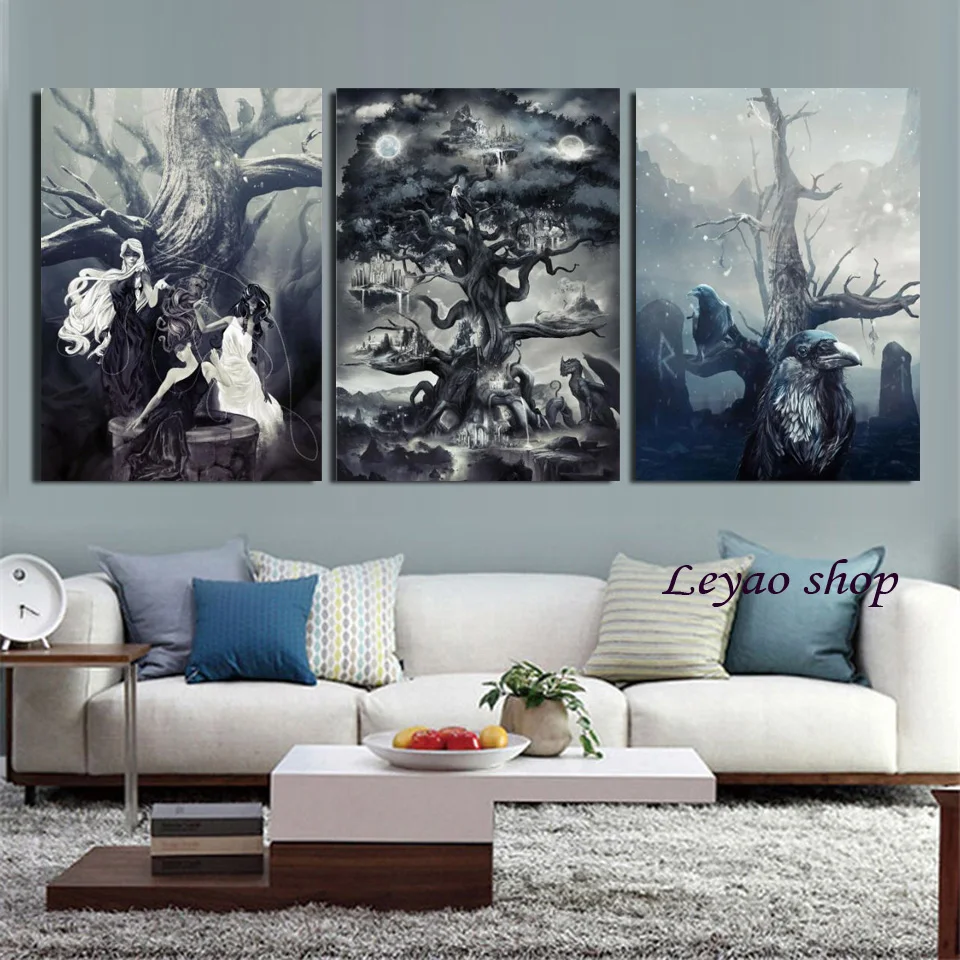 Yggdrasil Norse World Tree Full Drill Diamond Painting Norse Mythology Fantasy Landscape Mosaic Portrait Pictures For Home Decor