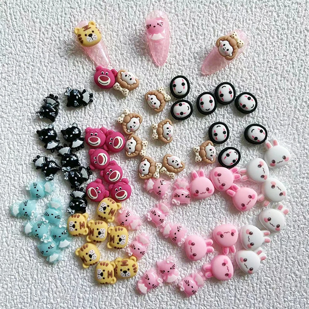 10Pcs Cute Rabbit Nail Art Charm 3D Versatile Creative Resin Lovely Cartoon Animal Nail Ornament DIY Exquisite Nail Accessories