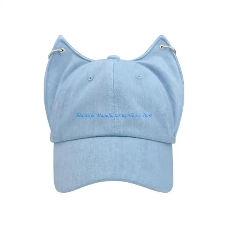 

E56A Popular Baseball Hat with Metal Rings Dog Ear for Female Girl Soft Breathable Newsboys Hat Chauffeur Hat for Cool Girls