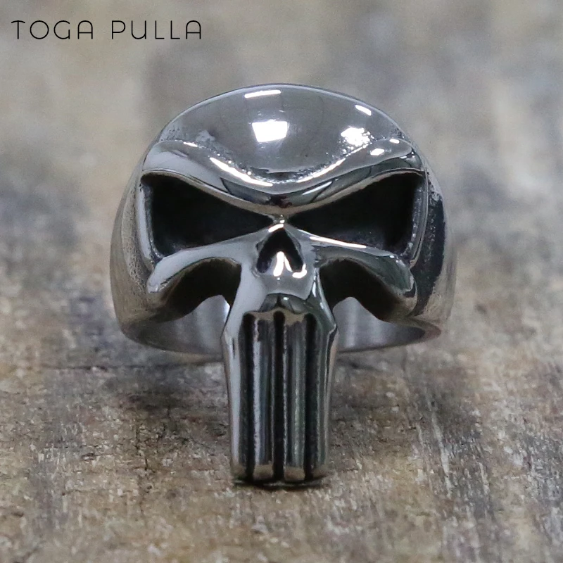 High Polish Punisher Skull Ring Men 316L Stainless Steel Punk Biker Ring Cool Male Personality Viking Nordic Jewelry Gift