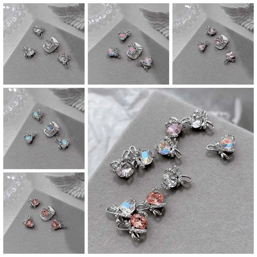 Nail Art Metal Nail Drills, Crystal Bow, Nail Decorations, Diamond, Dorure Charms, Manucure Ornements, Nail Accessrespiration, 4Pcs, Set