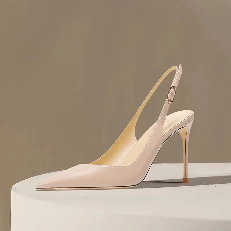 HLTINO Fashion Slingback with Buckle Strap Women Nude High Heeled Sandals with Matte Finish Summer Shoes Slip on Covered Toe