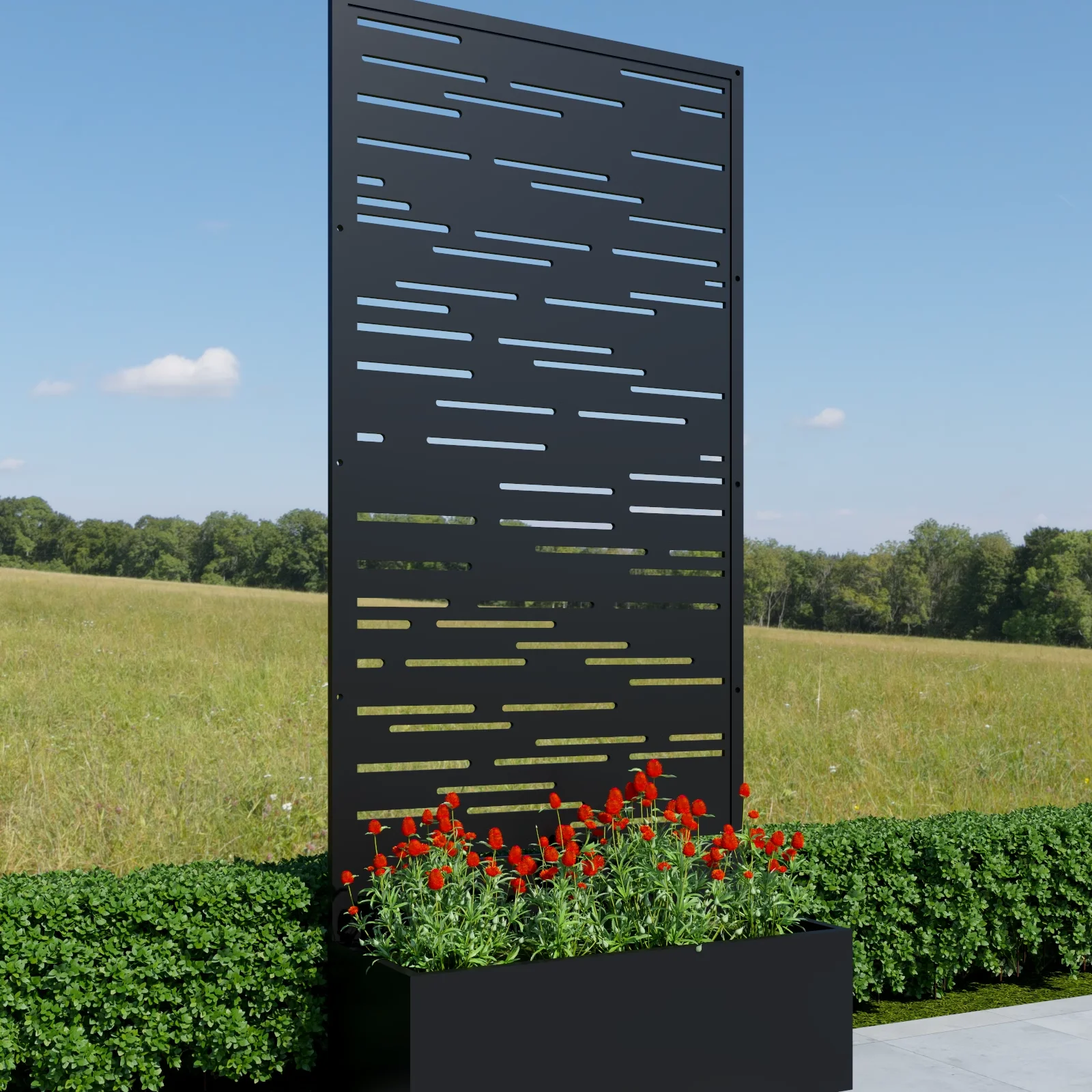 a for Factory Powder Coated Aluminum Laser Cut Privacy Screen Decorative Outdoor Garden Partition with Planter Box view 4