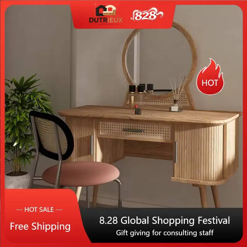Medieval Girls Woman Dresser Drawers Bedroom Vanity Makeup Table Small Mirror Apartment Integrated Stool Penteadeira Furniture