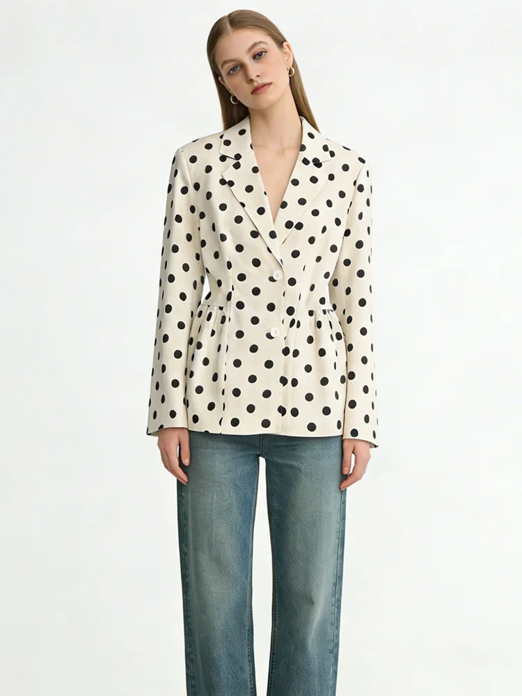 

Женский блейзер Nova в горошек – с вырезанными лацканами, плиссировкой на талии, длинными рукавами, повседневный пиджак для офиса и на каждый день