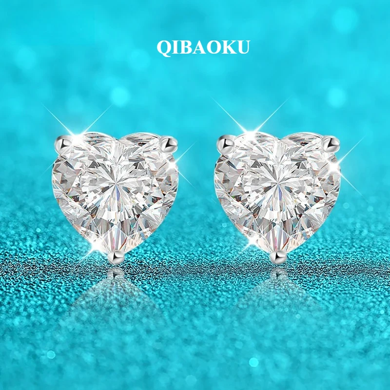 QIBAOKU 1CT 2CT 4CT Anting Tus - Moissanite Stud Earrings Round Cut 1Ct ulasan dan harga