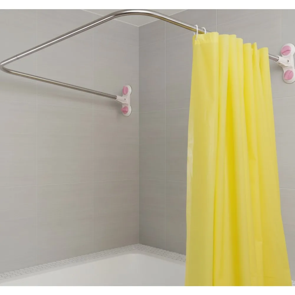 

U-Shaped Corner Shower Curtain Rod with Suction Cup, Rust-Proof & Easy Install for Small Bathroom Space Saving