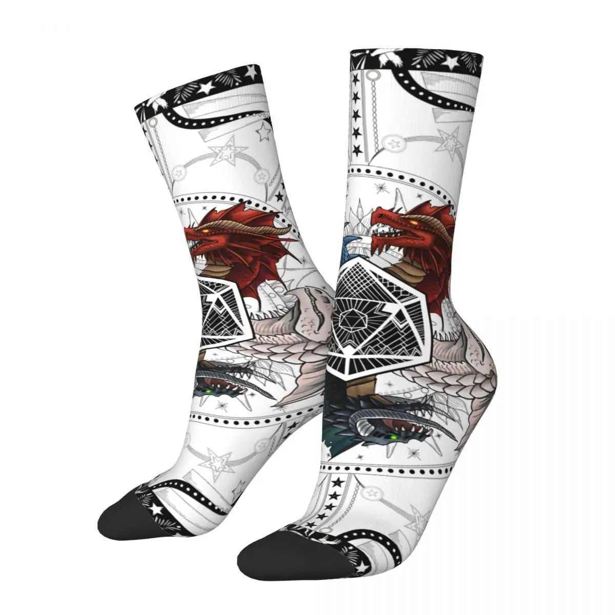 Chromatic Men's Socks Vintage Harajuku Dungeons And Isometric Dragons Street Style Novelty Pattern Crew Sock