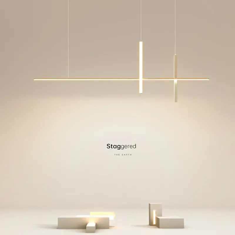 Simple Chandelier LED Dining Room Light for Modern Nordic Creative Living Room Bar Study Bedroom Lustre Long Strip Pendant Lamp