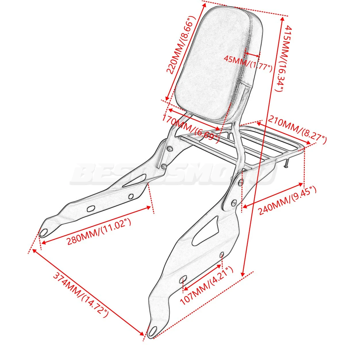 Motorcycle Accessories Backrest Sissy Bar W/Luggage Rack For Honda Shadow 750 VT750 RS VT750RS 2010-2018