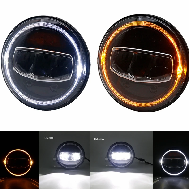 Motocyklowy 7 Cal reflektor Led DRL Halo kierunkowskaz koloru bursztynowego oświetlenie do jeepa Wrangler JK TJ LJ Lada Defender Suzuki Hummer