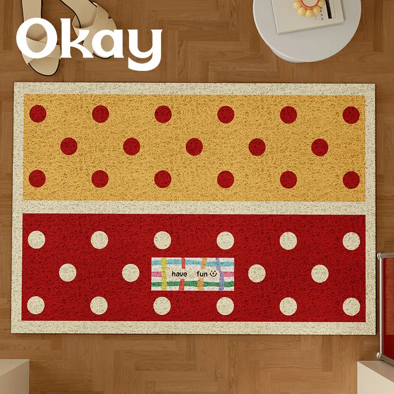 Retro Contrast Color Polka Dot PVC Loop Doormat Cuttable Anti‑Slip Wear‑Resistant Front Entrance Welcome Floor Mat Home Decor