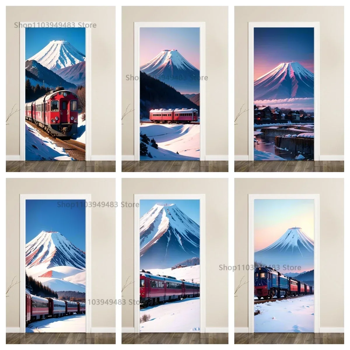 

Snow Mountain Scenery Train Full Door Wrap Wallpaper Customize Home Decoration Door Poster Stickers for Waterproof Wall Decals