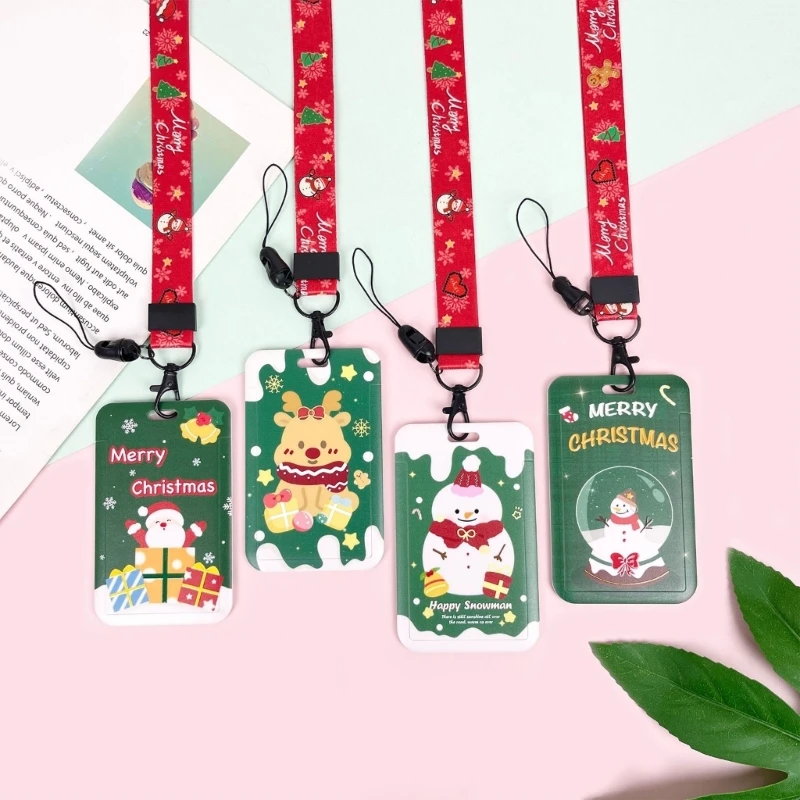 Christmas Key Lanyard with Card Holder Neck Strap Cartoon Snowman Card Holder Dropship