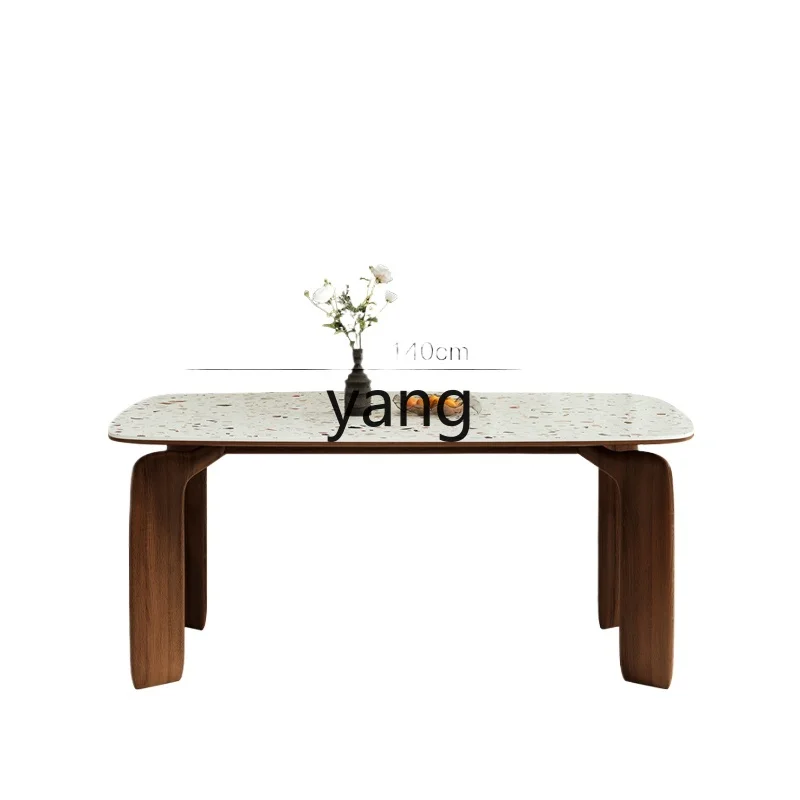 L'm'm Retro Elephant Leg Dining Table Small Apartment Home Rectangular Dining Table Mid-Ancient Style Stone Plate Dining Table