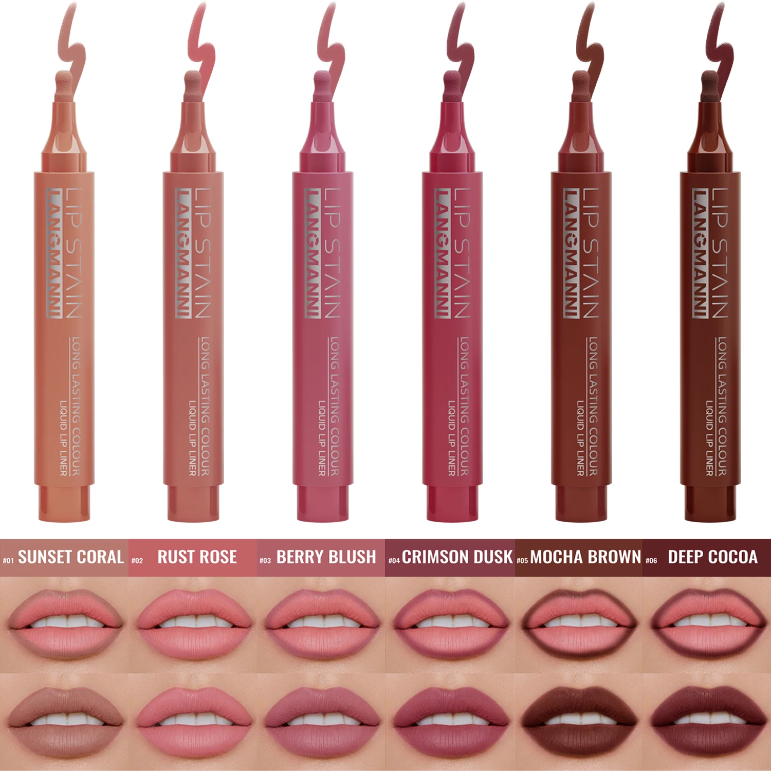 LANGMANNI Set di 3 matite liquide in velluto opaco per définir la forma delle labbra, colore duraturo, tinta labbra, lucidalabbra