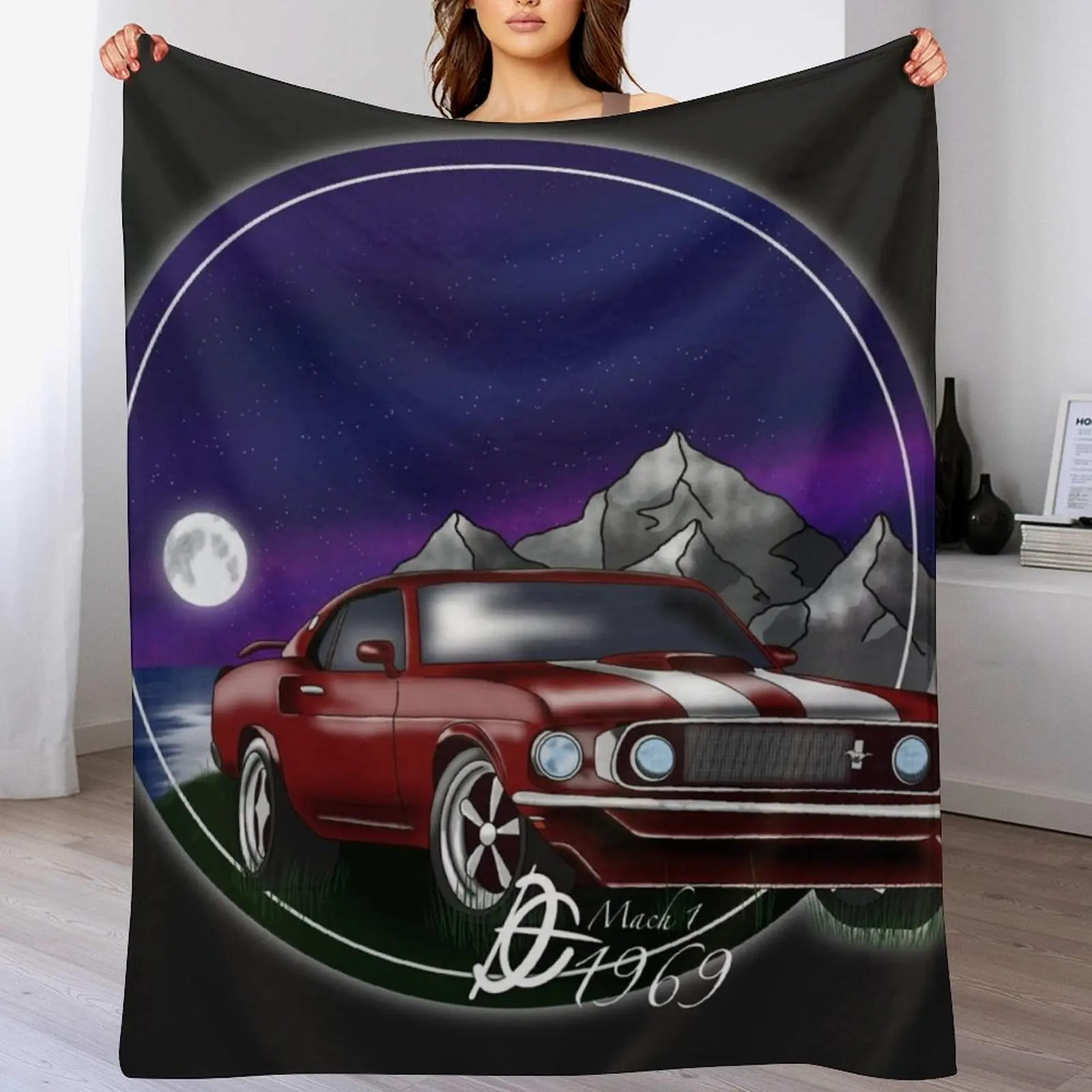 Ford Mustang 1969 Mach 1 Throw Blanket Heavy Retros Blankets