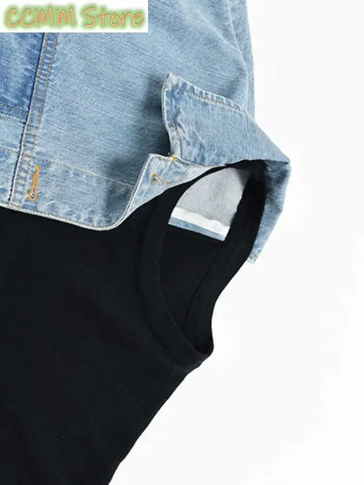 Loose Fit Denim Split Bandage Sweatshirt New Round Neck Long Sleeve Women Big Size Fashion Tide Spring Autumn