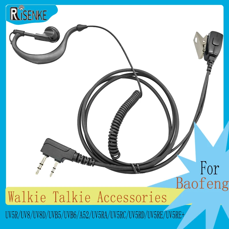 RISENKE-Earpiece for Baofeng Walkie Talkie, Headset, UV-5R, BF-888S, BF-777S, BF-666S, UV-82, UV-S9, UV5RA, UV5RE, KG-UV8D, UV6D