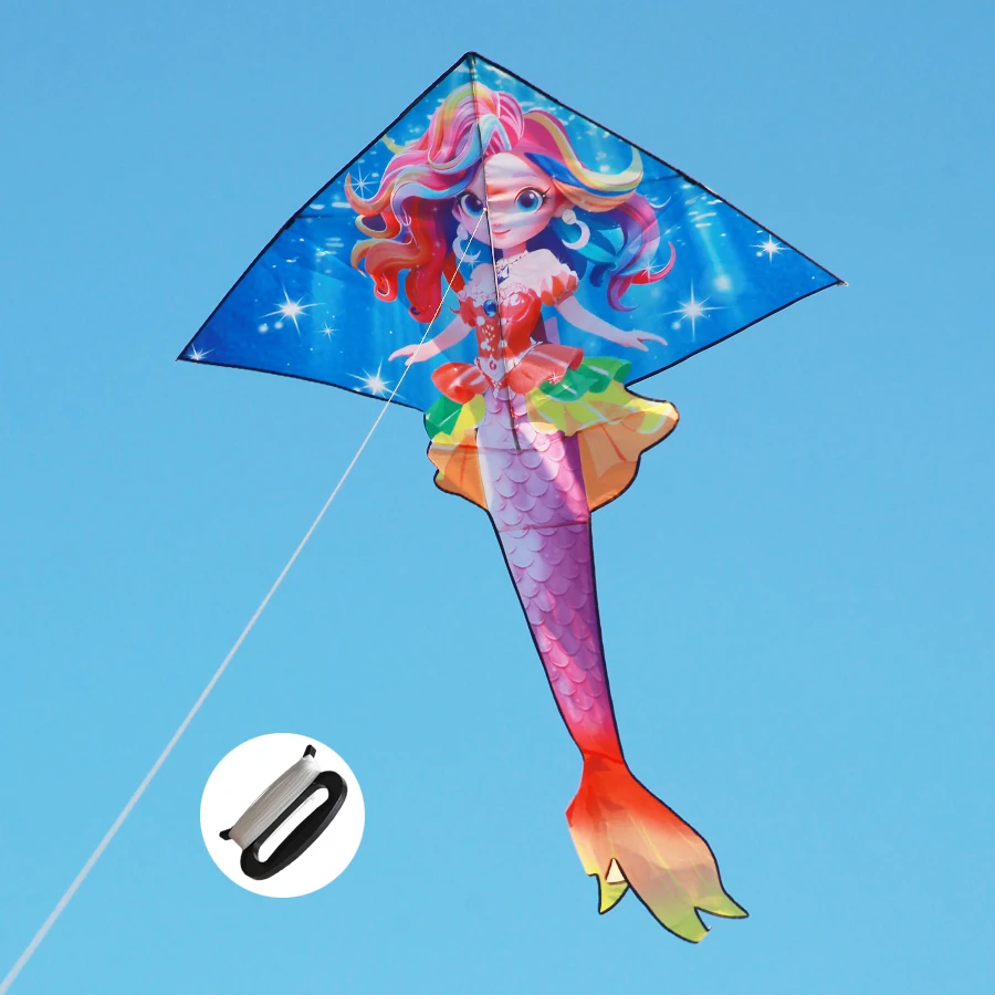 طائرة ورقية بحورية البحر بطول 1.5 متر على شكل حورية البحر جميلة على شكل حورية البحر الأميرة دلتا كلاسيكية سهلة الطيران مناسبة للمبتدئين