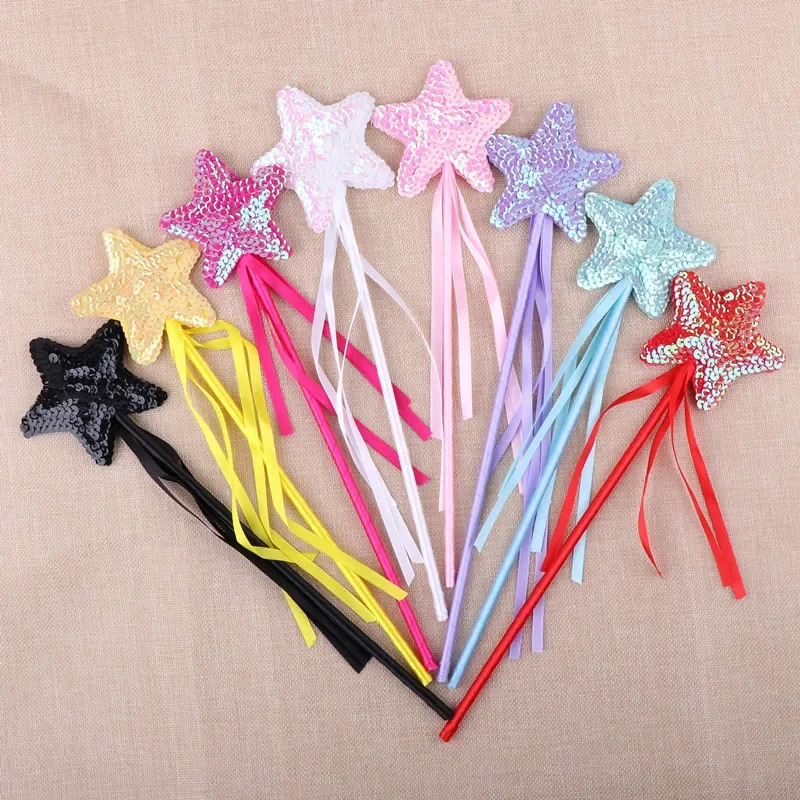 1pcs Butterfly Star Sequin Fairy Wand Magic Stick Rod Ribbon Girl Party Princess Cosplay Birthday Gift Christmas Halloween