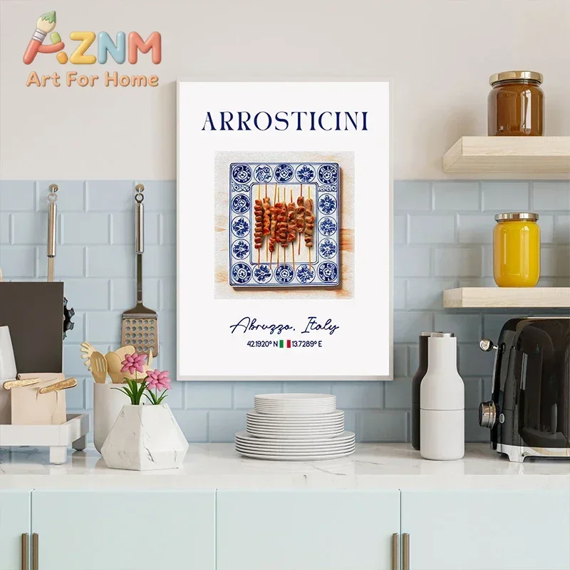 AZNM European Classic Food Canvas Wall Art Italian Spanish Cuisine Vintage Kitchen Art Print Unframed Canvas Poster for Home Dec