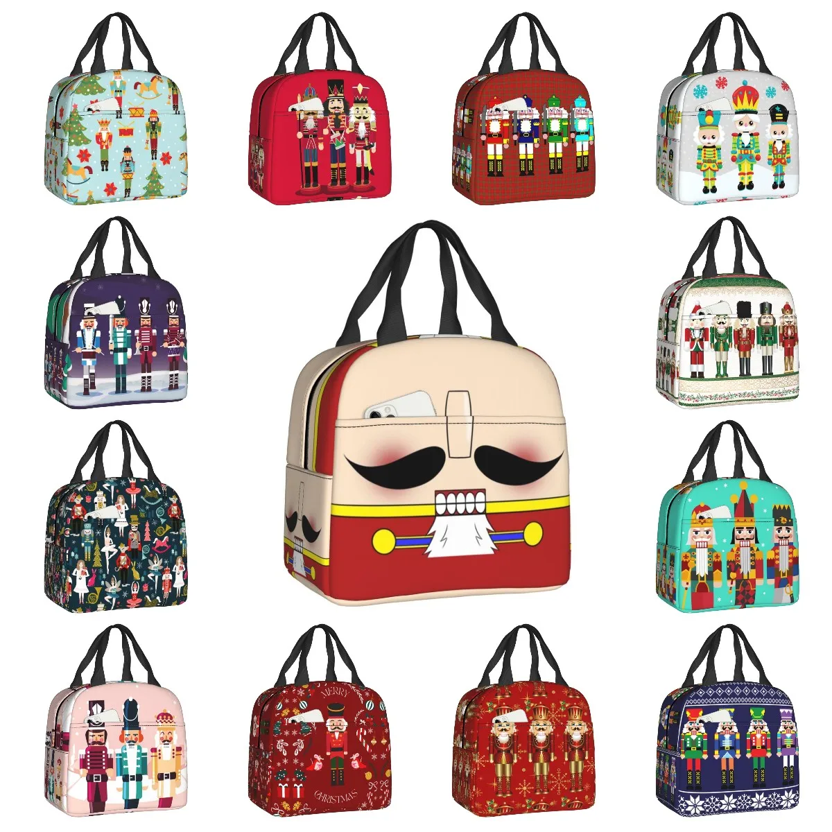 Funny Nutcracker Mask Insulated Lunch Bags for Work School Resuable Thermal Cooler Lunch Box Women Kids