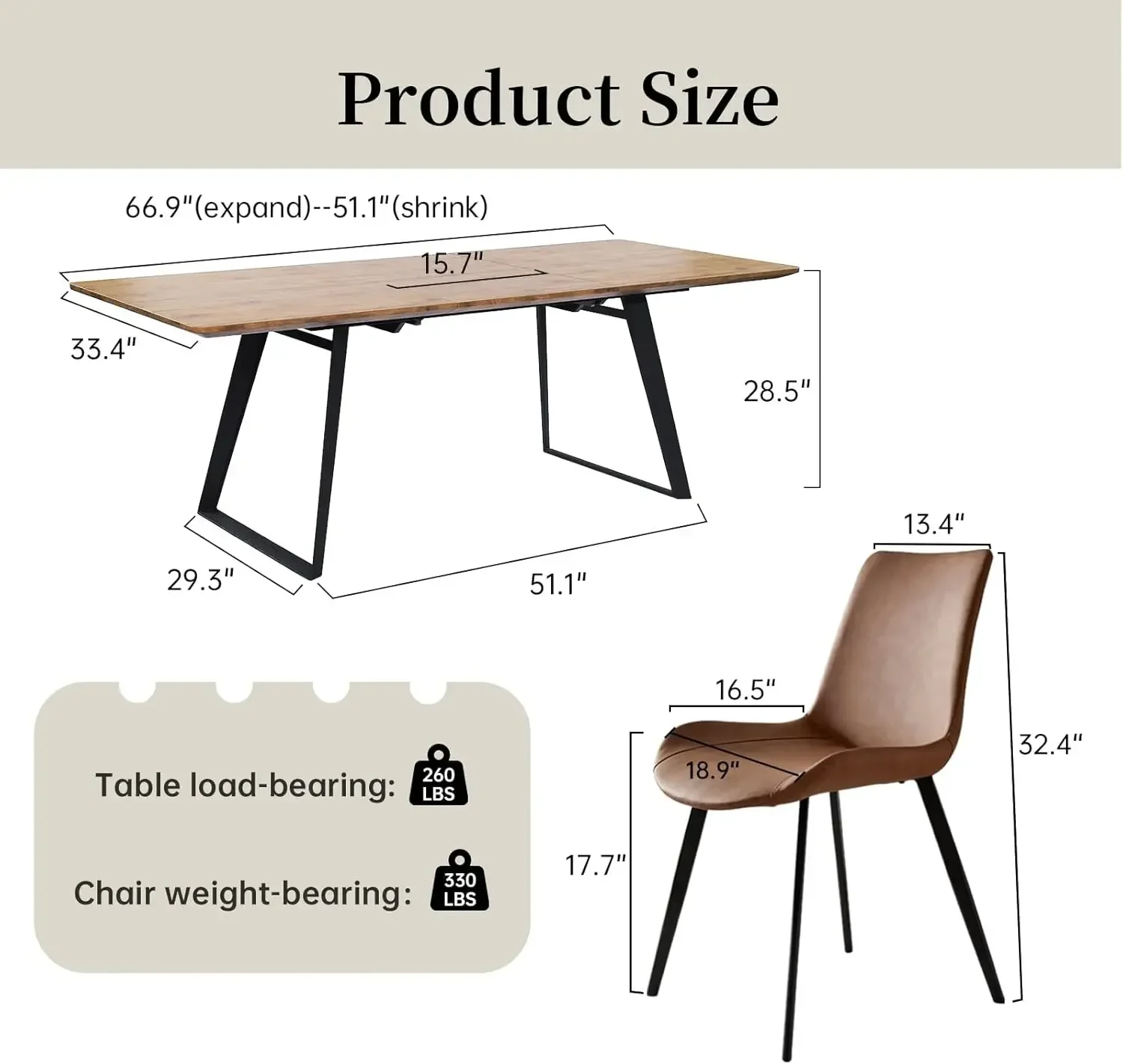 Modern mid-Century  Table Dining Table and Chairs Rectangular Wooden  Table Expandable  Space-