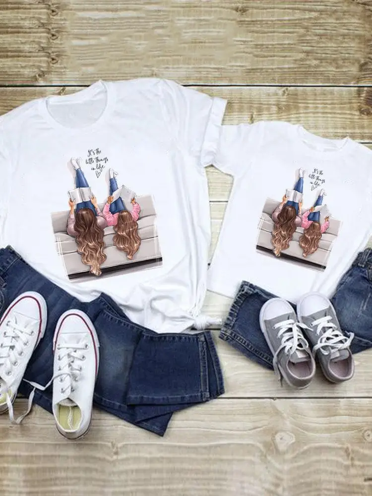 

Tee Family Matching Outfits Summer Clothes Women Kid Child Mom Mama Watercolor New Girl 90s Trend Mother Tshirt T-shirt Clothing