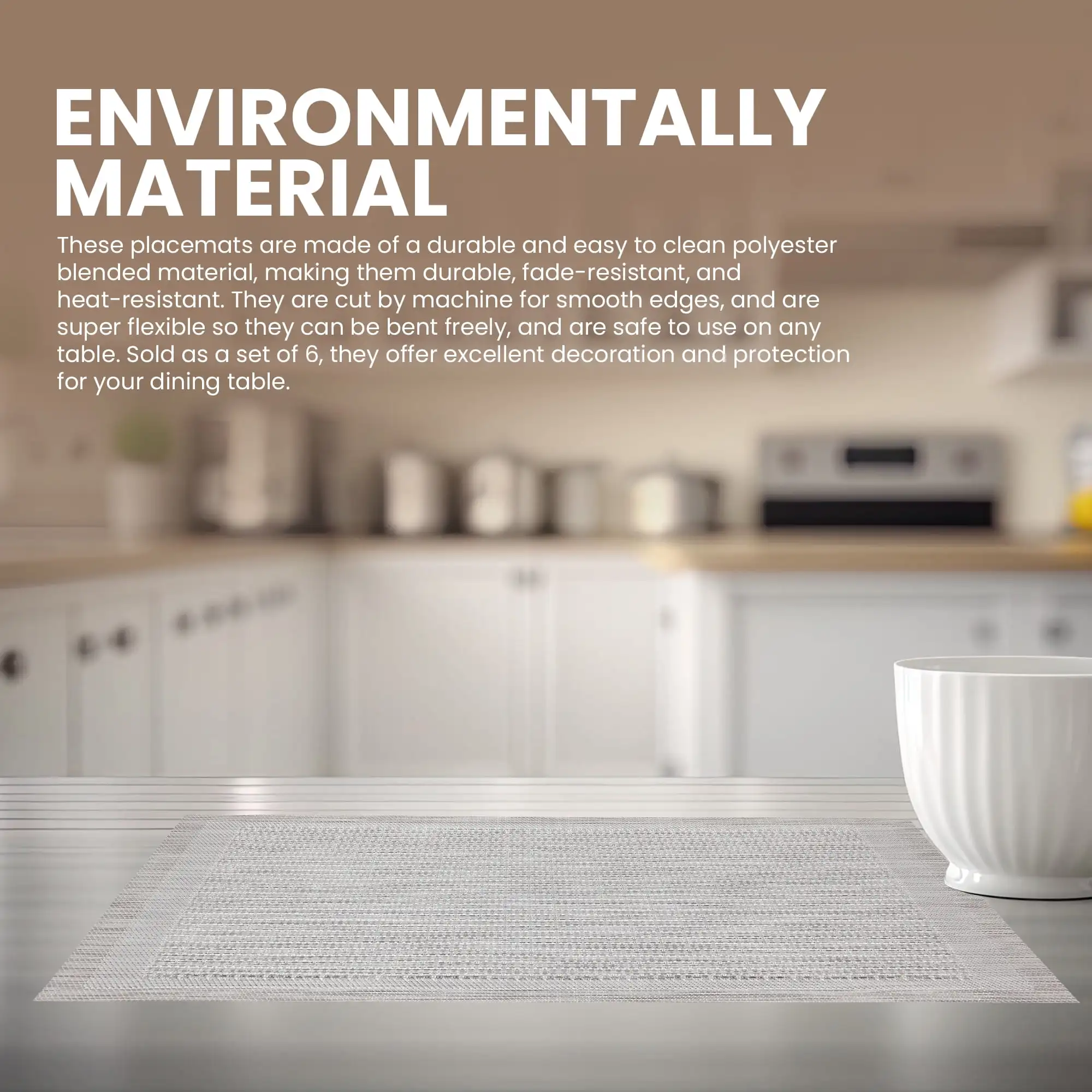 Dainty Home Conjunto de 6 placemats |   Elegante e Durável |   12x18 pol. Tapetes de lugar laváveis antiderrapantes de PVC