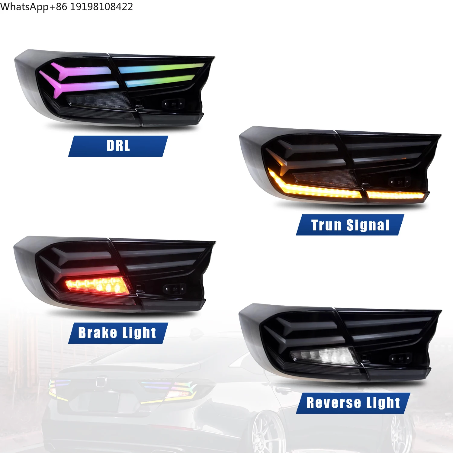 HCMOTIONZ Car Rear Lamps Assembly 2018-2022 DRL Start up Animation Full LED Tail Lights for Honda Accord