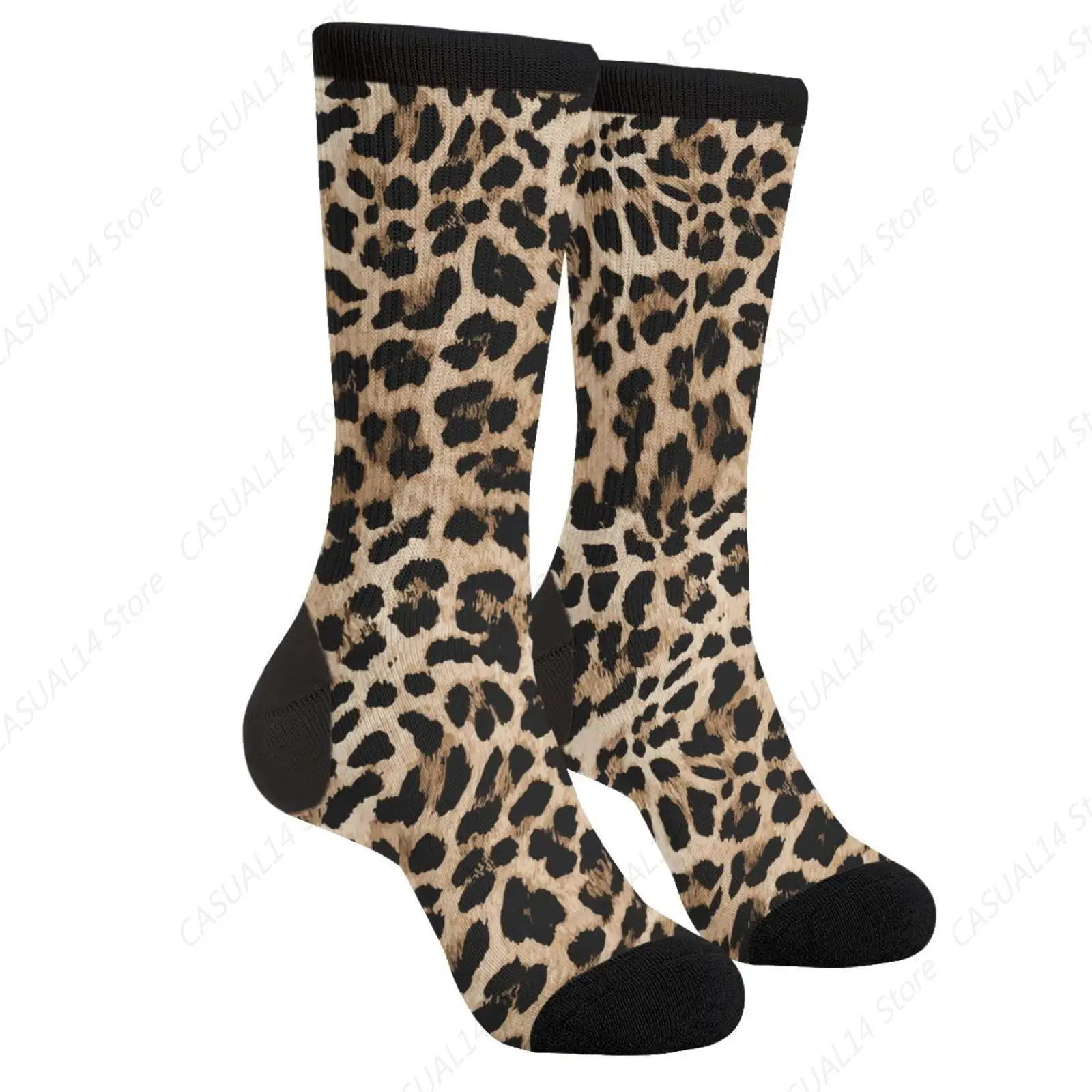 Cheetah Leopard Print Funny Novelty Socks Casual Athletic Crazy Cute Crew Socks For Women Men