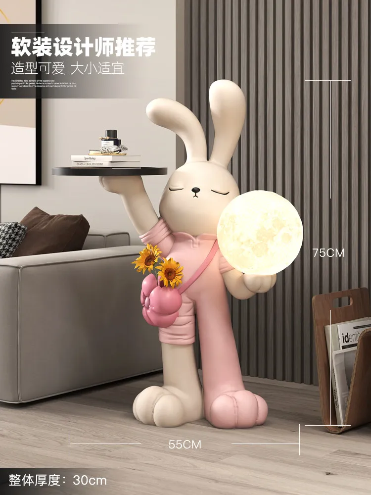75CM Home Decor Creative Rabbit Statue Living Room Large Animal Sculpture Tray Storage Rack Ornaments Housewarming Gift Figurine