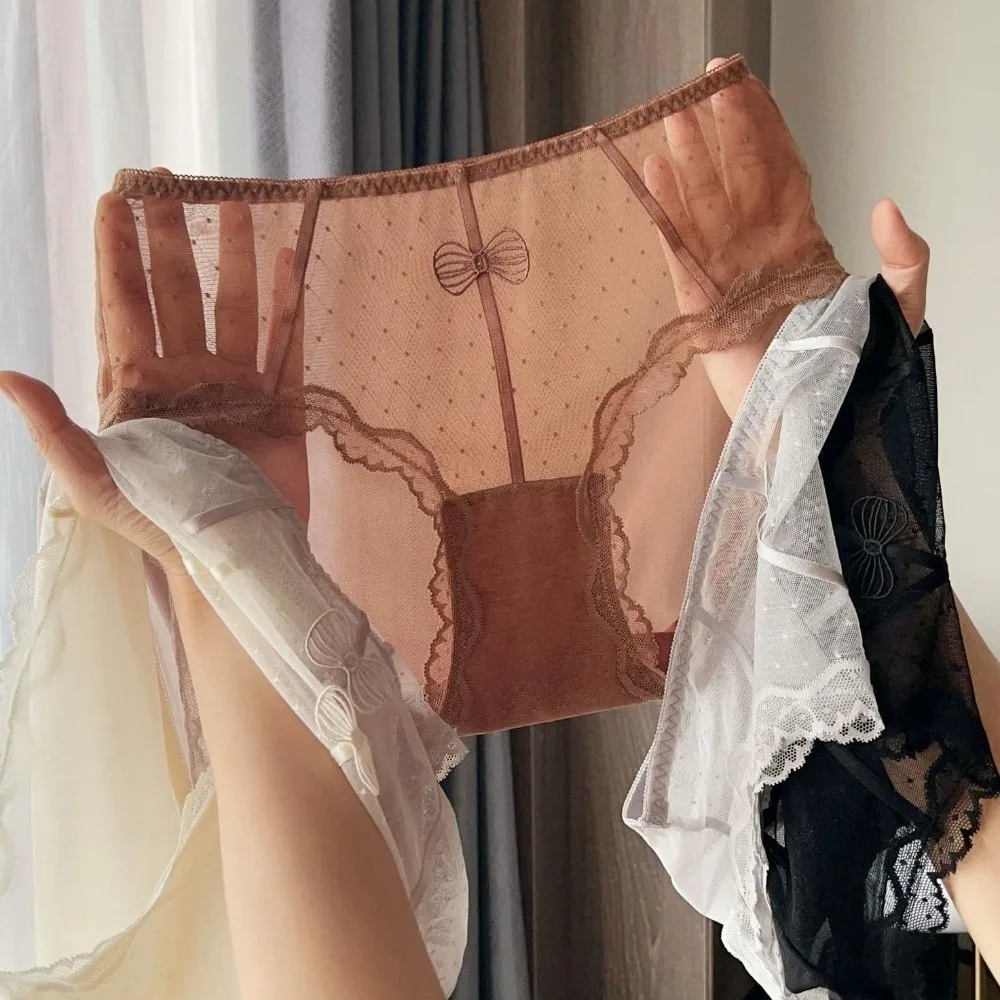 

Underpants Mid Waist Lace Briefs Mesh Cotton Crotch Women Underwear Seamless Transparent Lace Underpants Lady