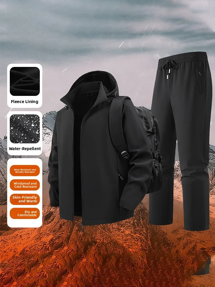 

Rn Men's Fce Lined Thi Outdoor Winter Sports Suit Soft ell Windproof Waterproof Casual Sports Wear Long Sve Pants